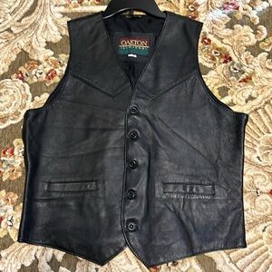 Vintage Oakton Black Leather Button Front Vest 38